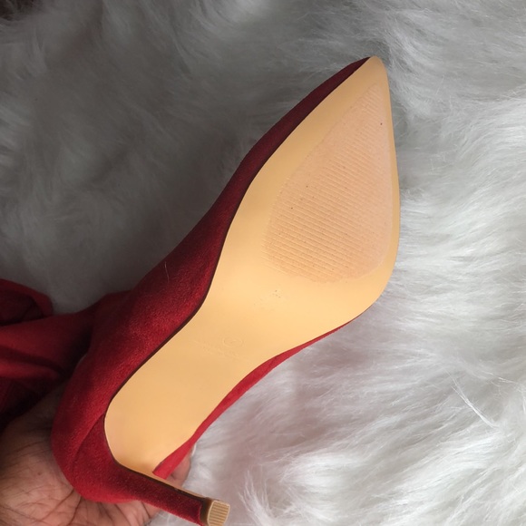 Red Velvet Thigh High Boots - Picture 4 of 5